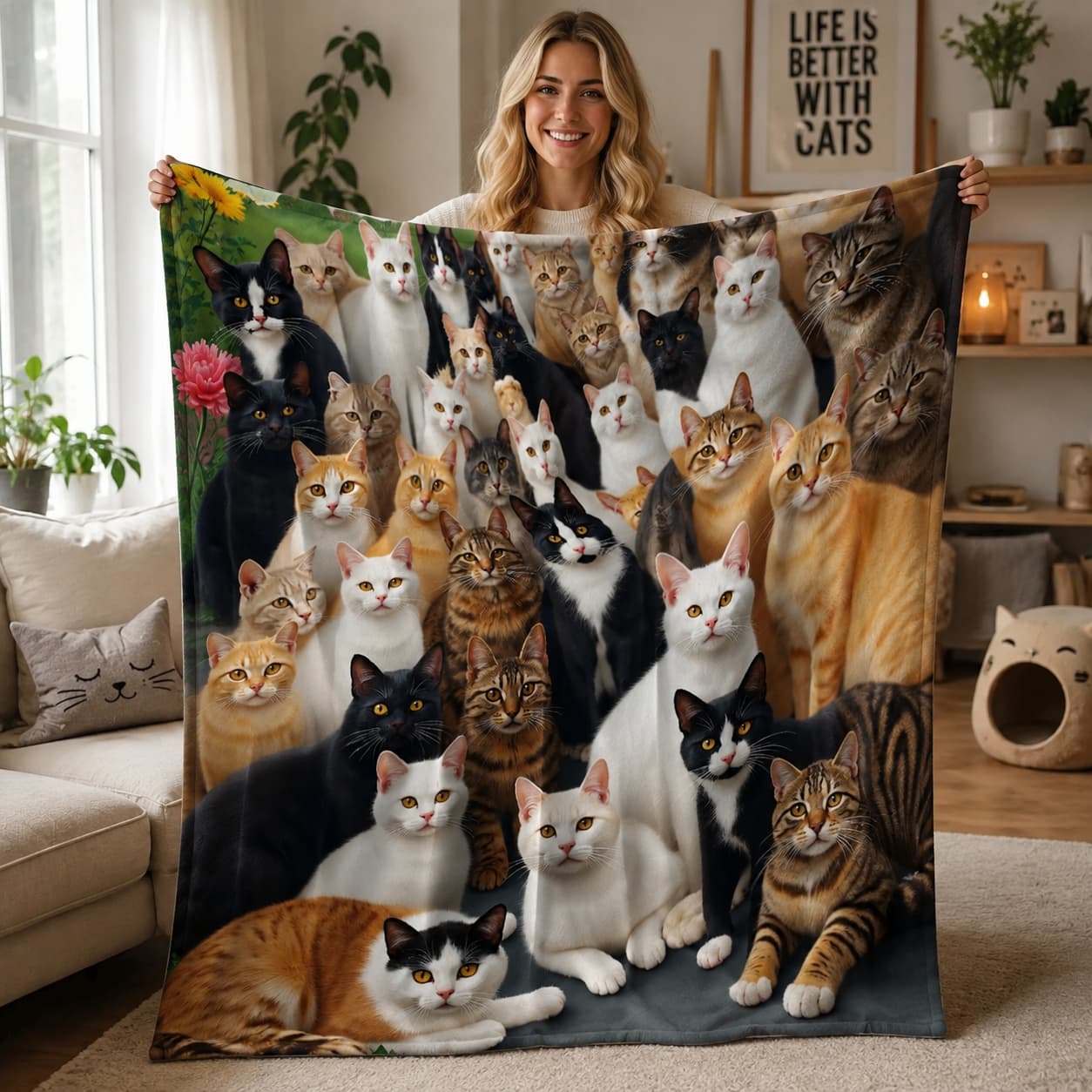 Home Textiles Group - 1pc Cat Group Soft Blanket, Suitable