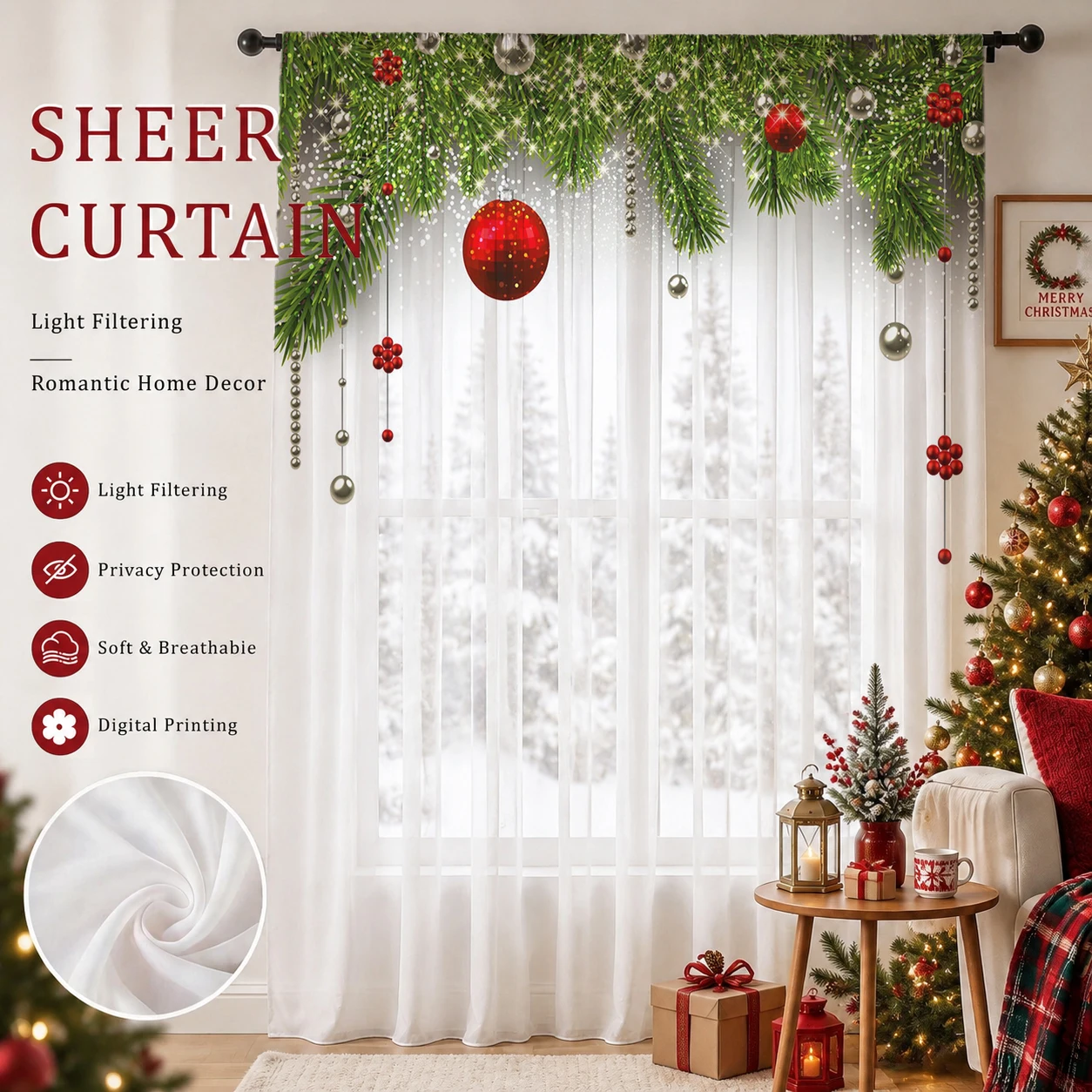 Christmas Gradient Sheer Curta - огляд і ціна Curtain Sheer Voile