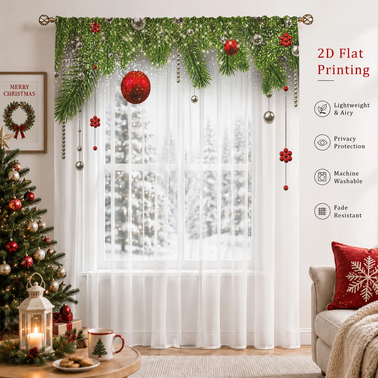 Christmas Gradient Sheer Curta - огляд і ціна Curtain Sheer Voile