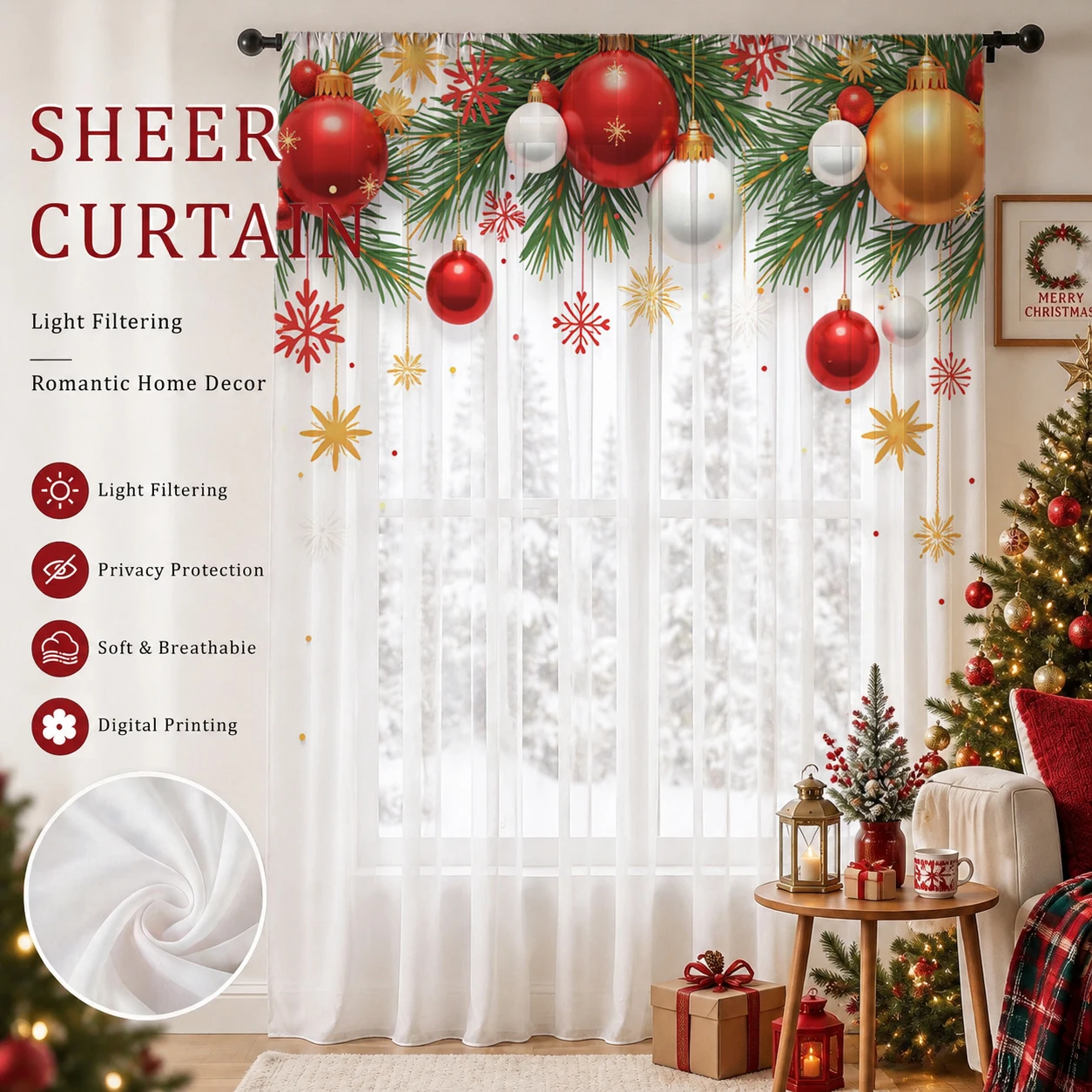 Christmas Day Gradient Sheer C - огляд і ціна Curtain Sheer Voile