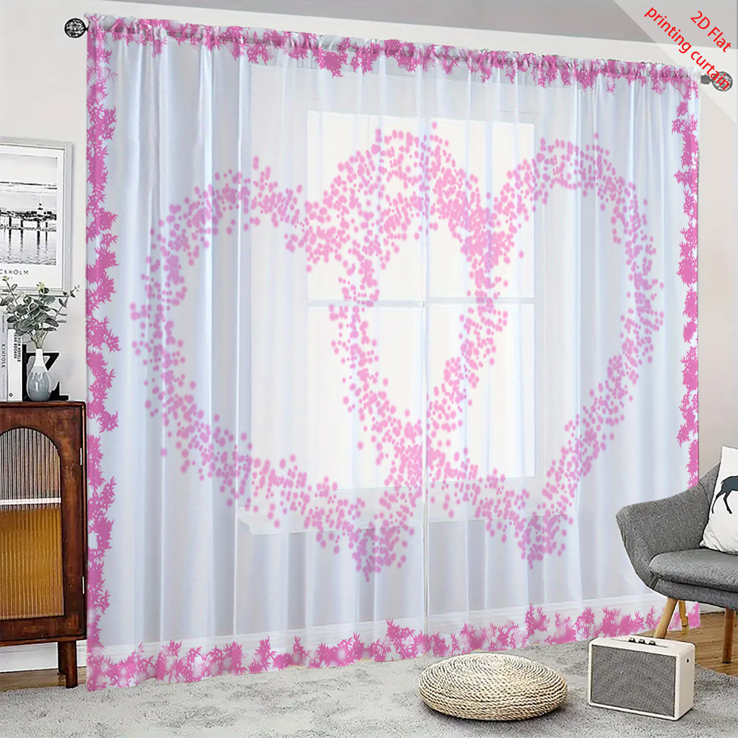 Heart Shaped Printed Transpare - огляд і ціна Curtain Sheer Voile