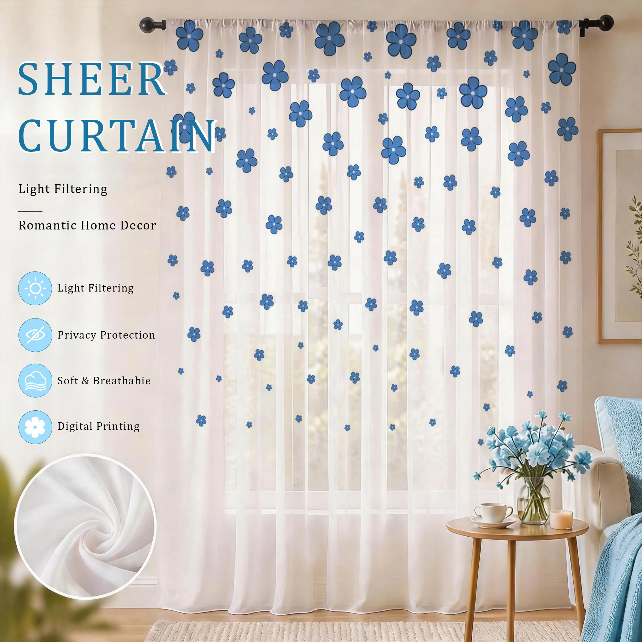 Light blue Modern Gradient She - огляд і ціна Curtain Sheer Voile