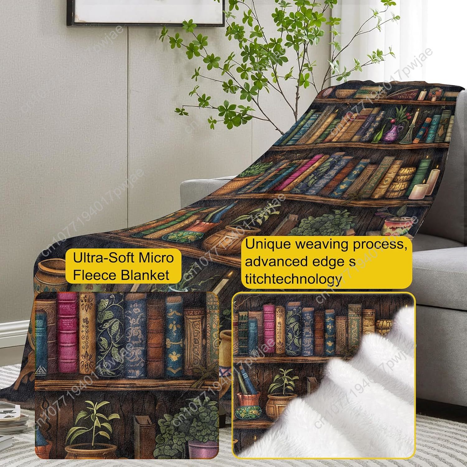 Vintage Bookshelf Blanket Read - огляд і ціна Quality Home Textiles