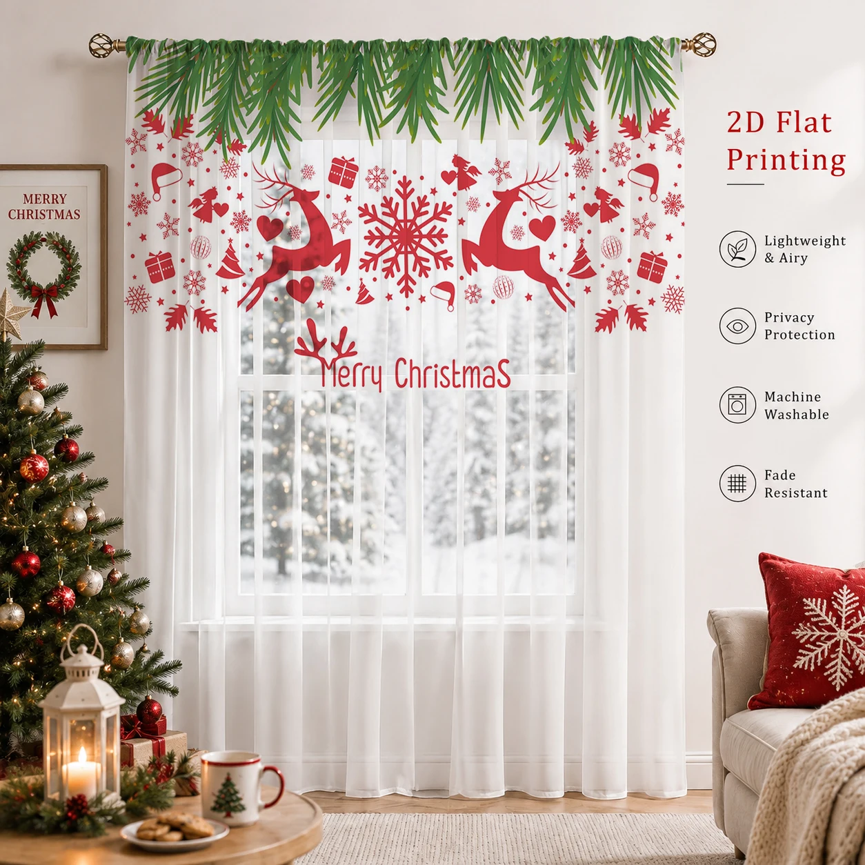 Christmas Gradient Sheer Curta - огляд і ціна Curtain Sheer Voile