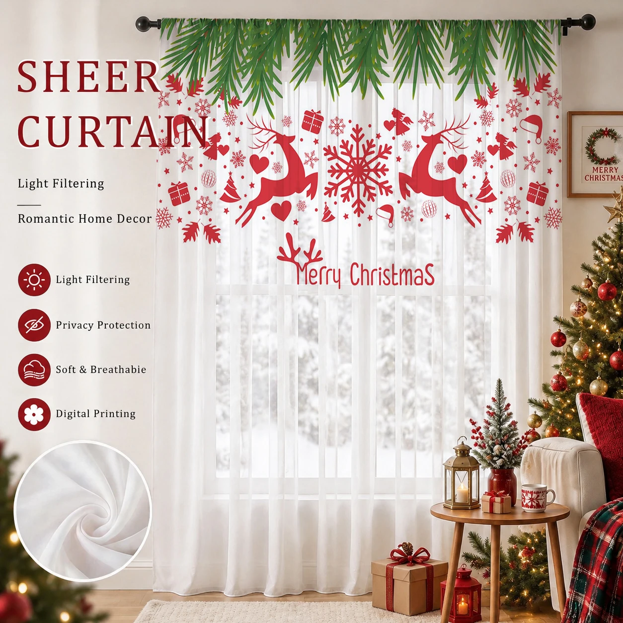 Christmas Gradient Sheer Curta - огляд і ціна Curtain Sheer Voile
