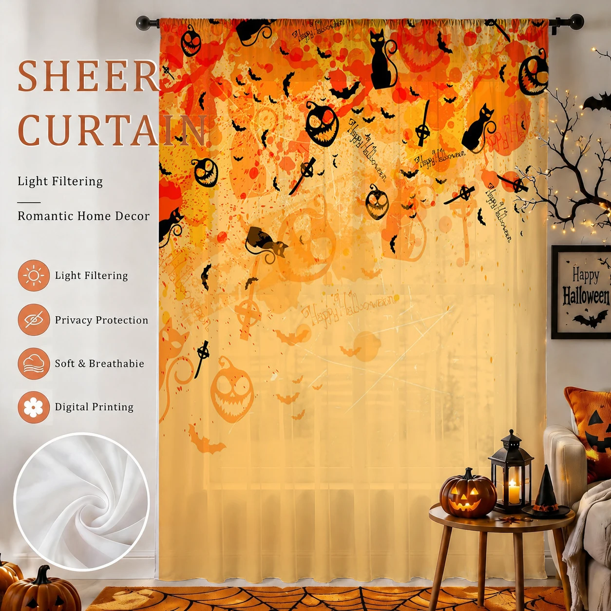 1Pc Spooky Halloween Sheer Cur - огляд і ціна Curtain Sheer Voile