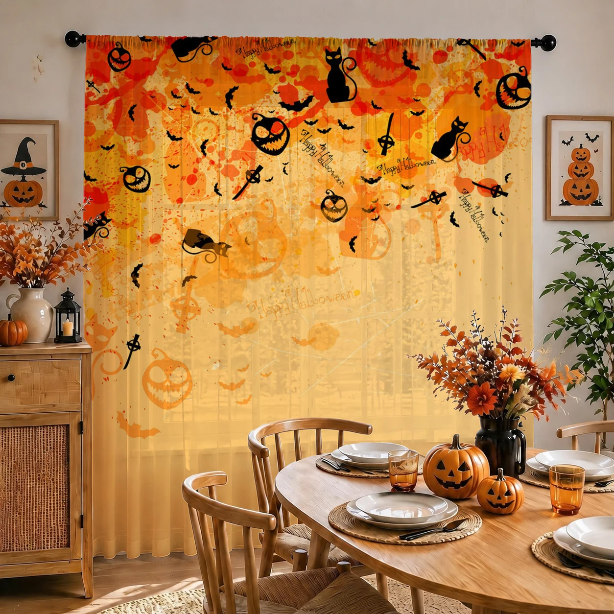 1Pc Spooky Halloween Sheer Cur - огляд і ціна Curtain Sheer Voile