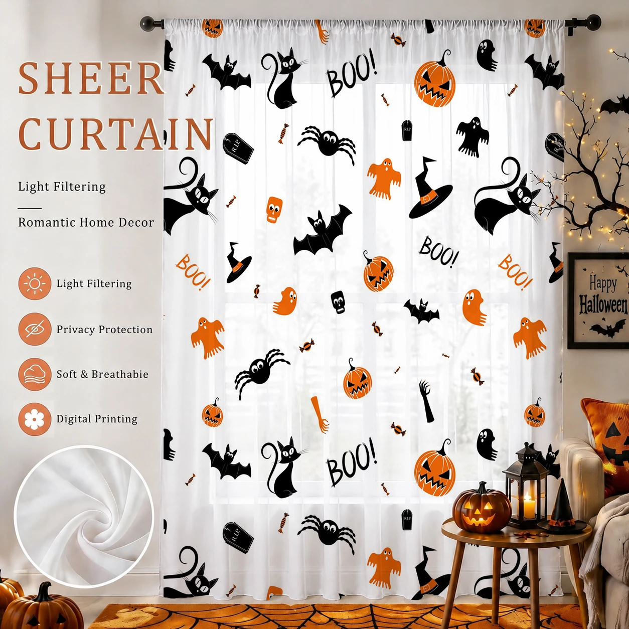 Halloween Festival Sheer Curta - огляд і ціна Curtain Sheer Voile