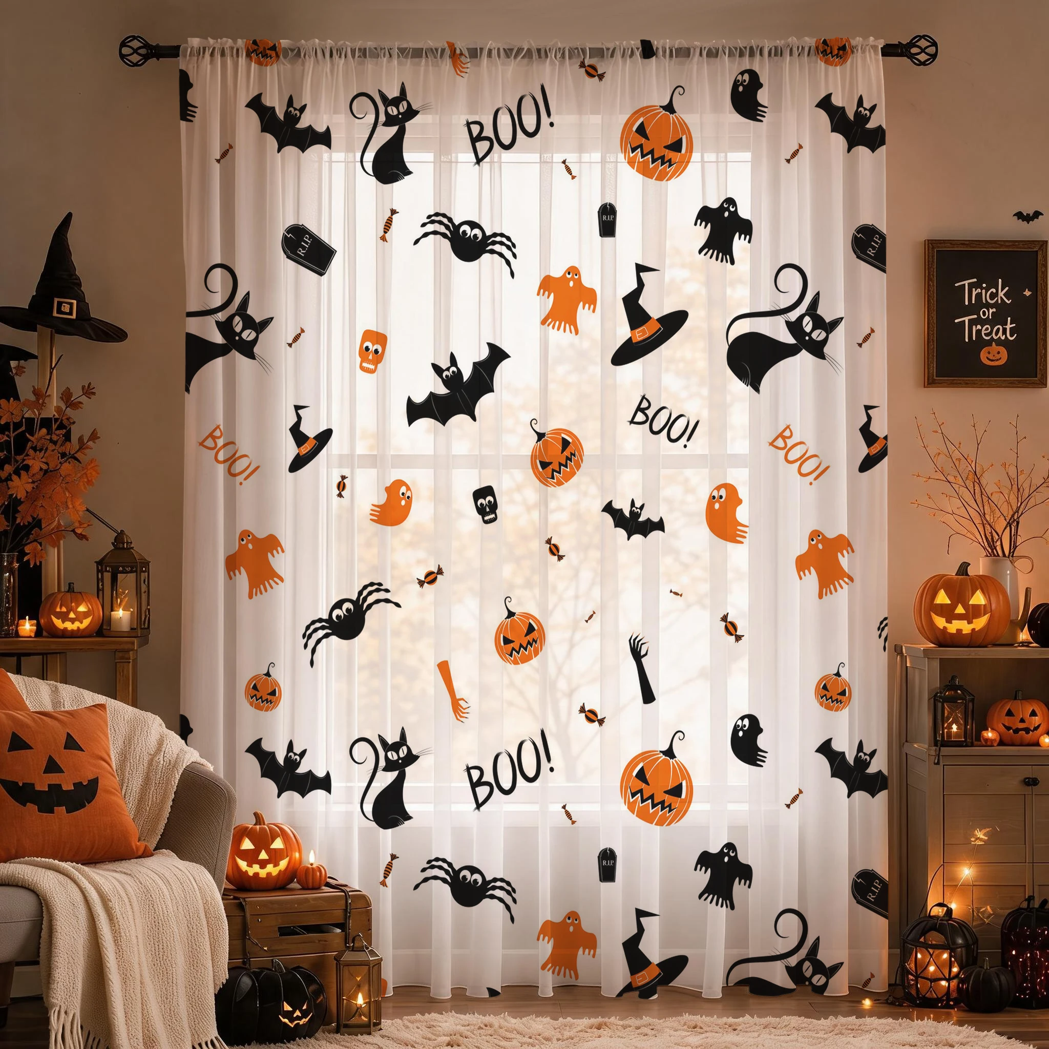 Halloween Festival Sheer Curta - огляд і ціна Curtain Sheer Voile