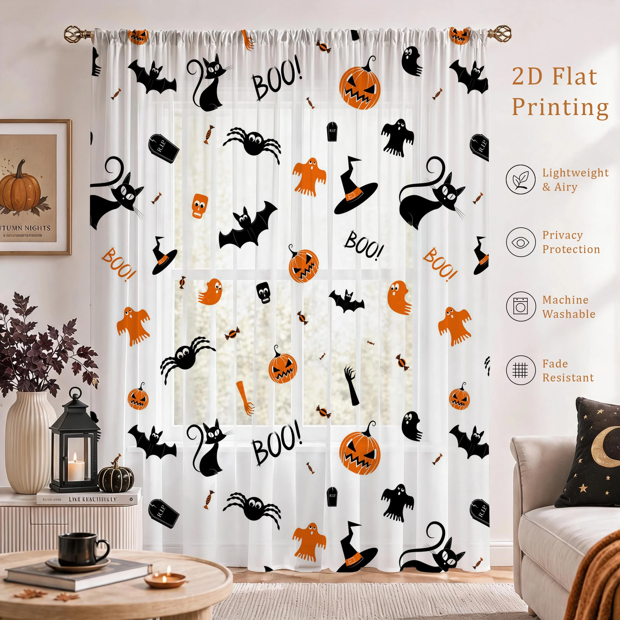 Halloween Festival Sheer Curta - огляд і ціна Curtain Sheer Voile