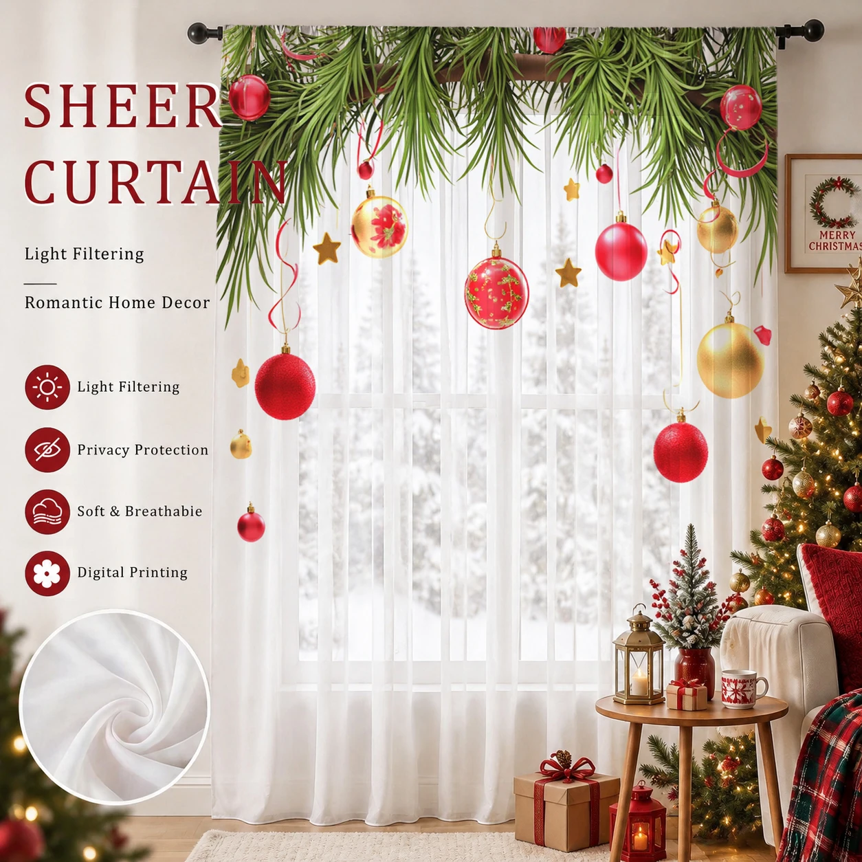 Christmas Gradient Sheer Curta - огляд і ціна Curtain Sheer Voile