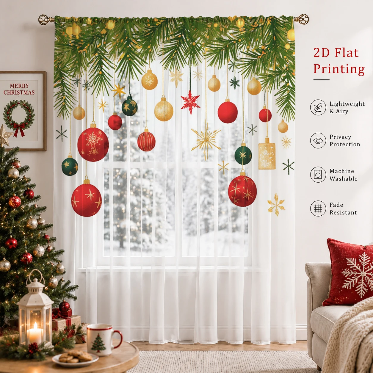 Christmas Gradient Sheer Curta - огляд і ціна Curtain Sheer Voile