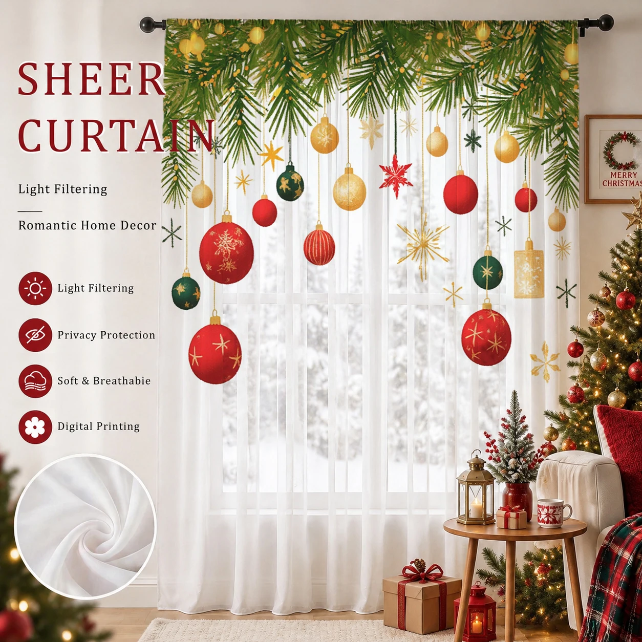 Christmas Gradient Sheer Curta - огляд і ціна Curtain Sheer Voile