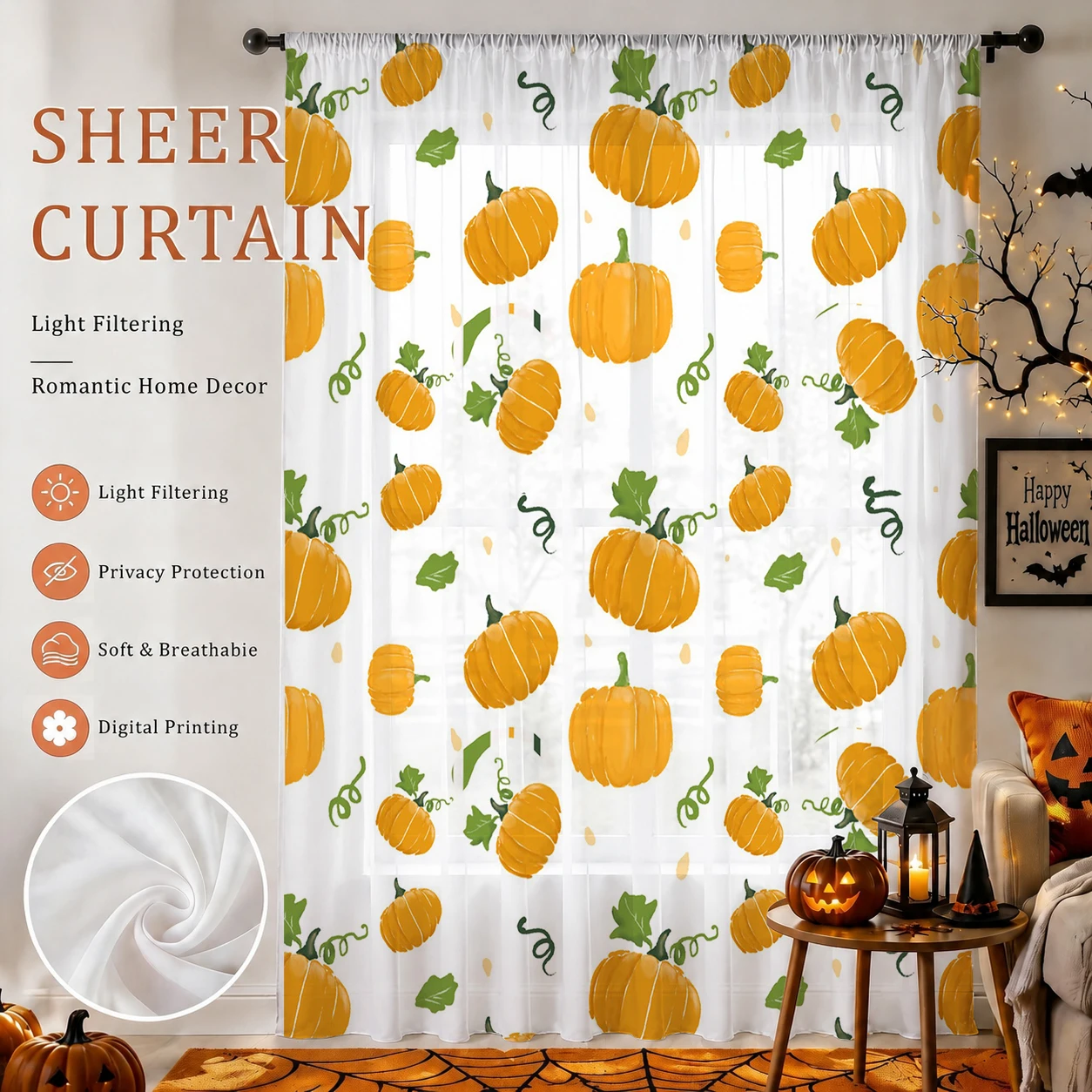 Halloween Sheer Curtain Rod Po - огляд і ціна Curtain Sheer Voile